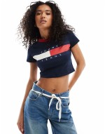 slim ringer t-shirt with block flag in navy